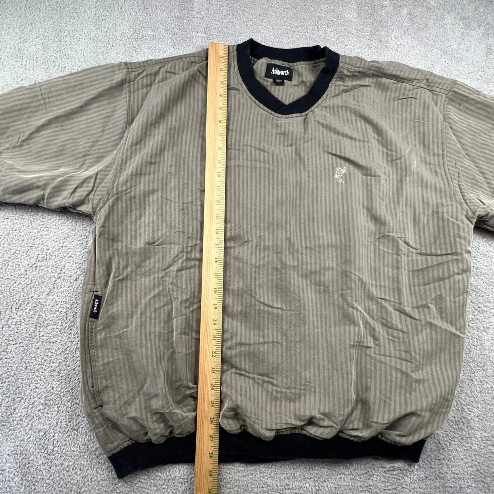 Ashworth Men's V-Neck XL Pullover Olive Herringbone Golf Windshirt Skater‎